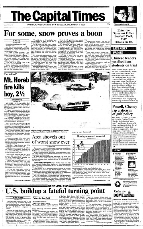 The Capital Times front page, Dec. 4, 1990
